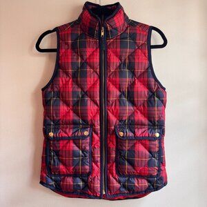 J.Crew Vest Womens XXS Red Blue Tartan Plaid Down Puffer Jacket Quilted
